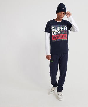 Superdry Crafted Check Férfi Pólók Sötétkék | OPCWA8701